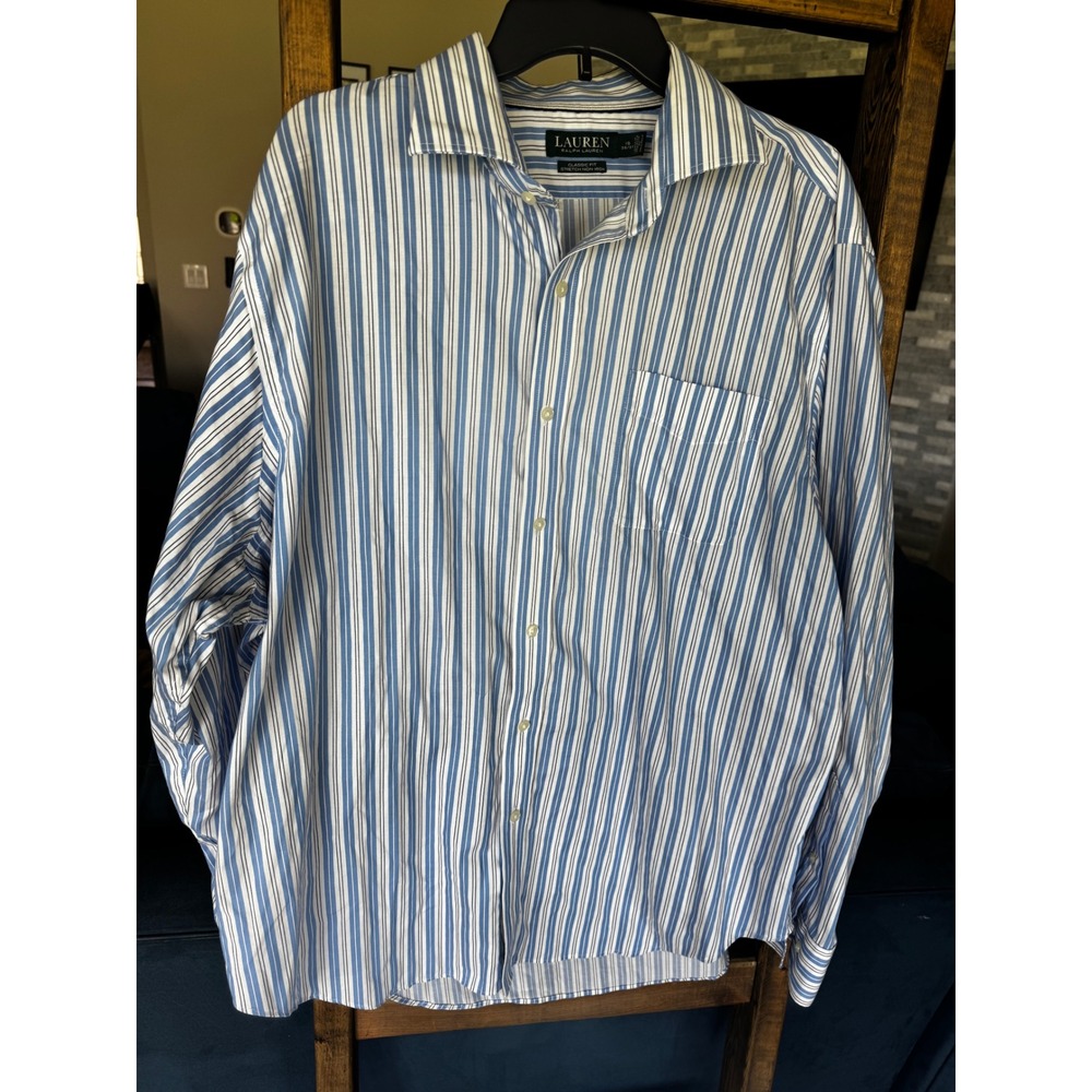Lauren Ralph Lauren Mens 18 36/37 Classic Fit Stretch Non Iron Striped Shirt